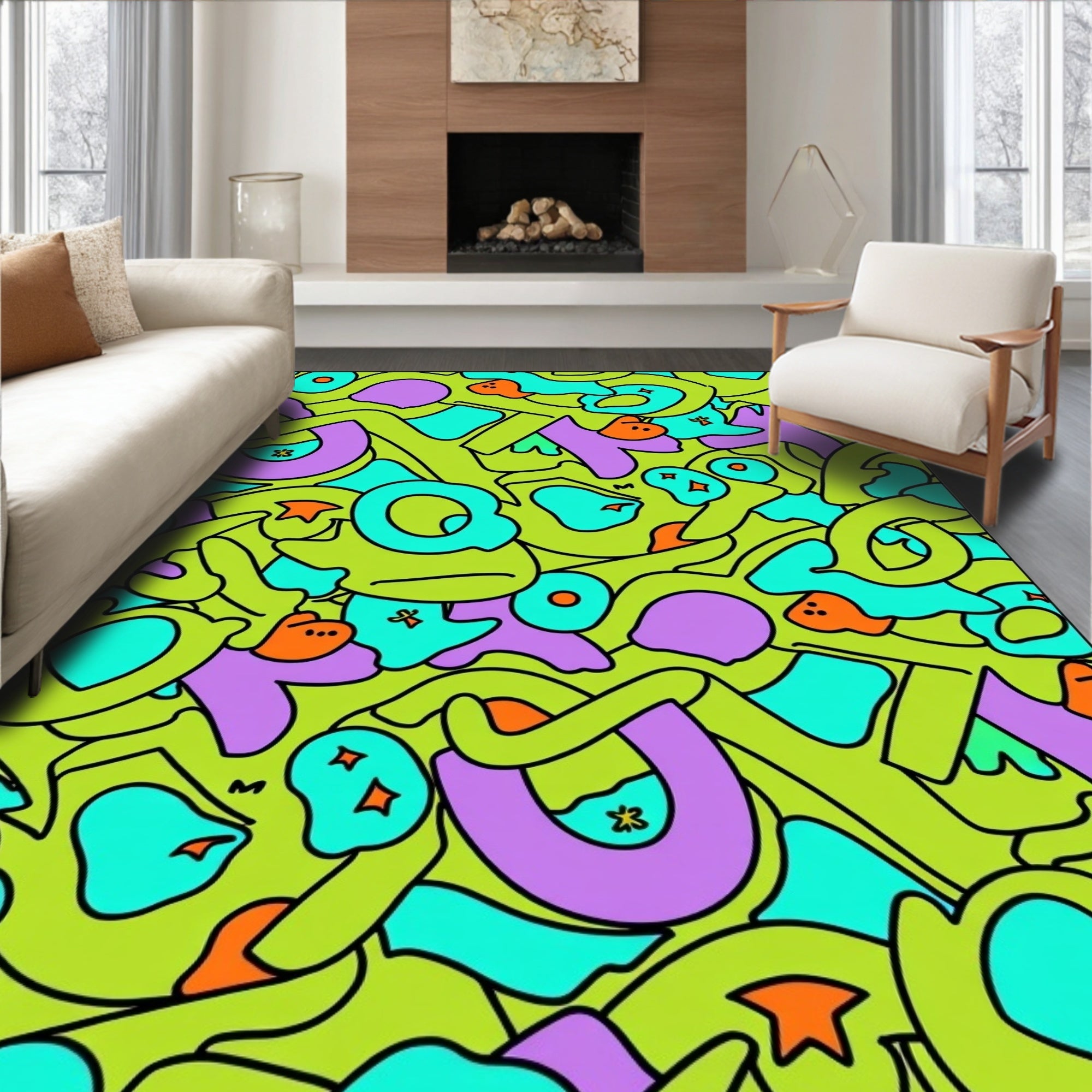 Groovy Lime Green Abstract Organic Form Rug