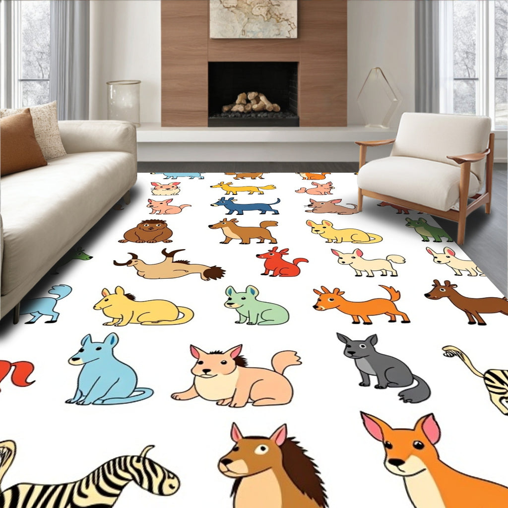 Whimsical Canine Collection Bright Animal Characters Rug