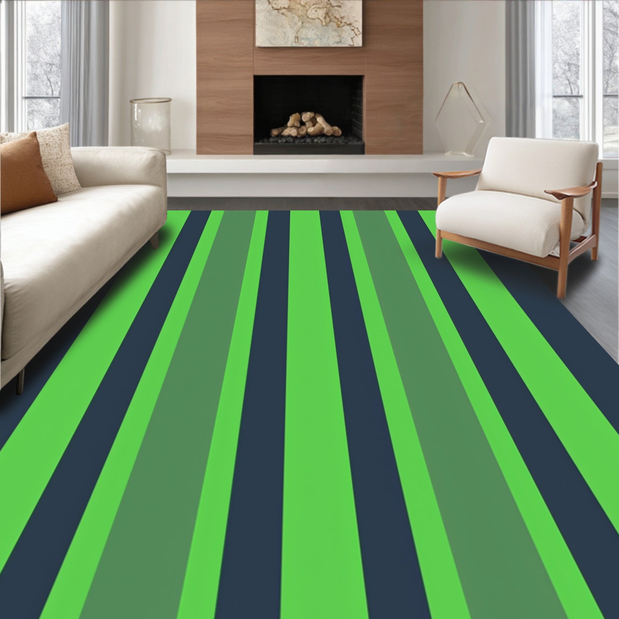 Vertical Stripes In Green Teal Rug
