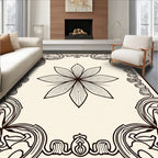 Cream and Black Floral Medallion Border Rug