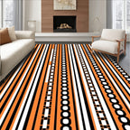 Bold Orange Black White Striped Chain Rug