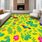 Bright Yellow Tropical Birds Flowers Rug