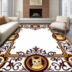 Golden Feline Portrait Scrollwork Border Rug