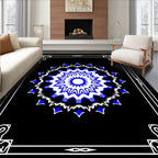 Electric Blue Starburst Mandala Frame Rug