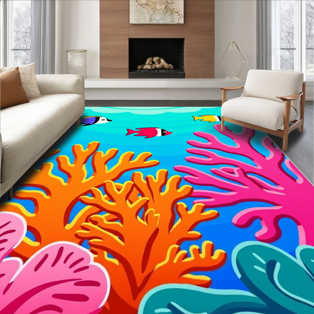 Vibrant Coral Fish Underwater Scene Rug