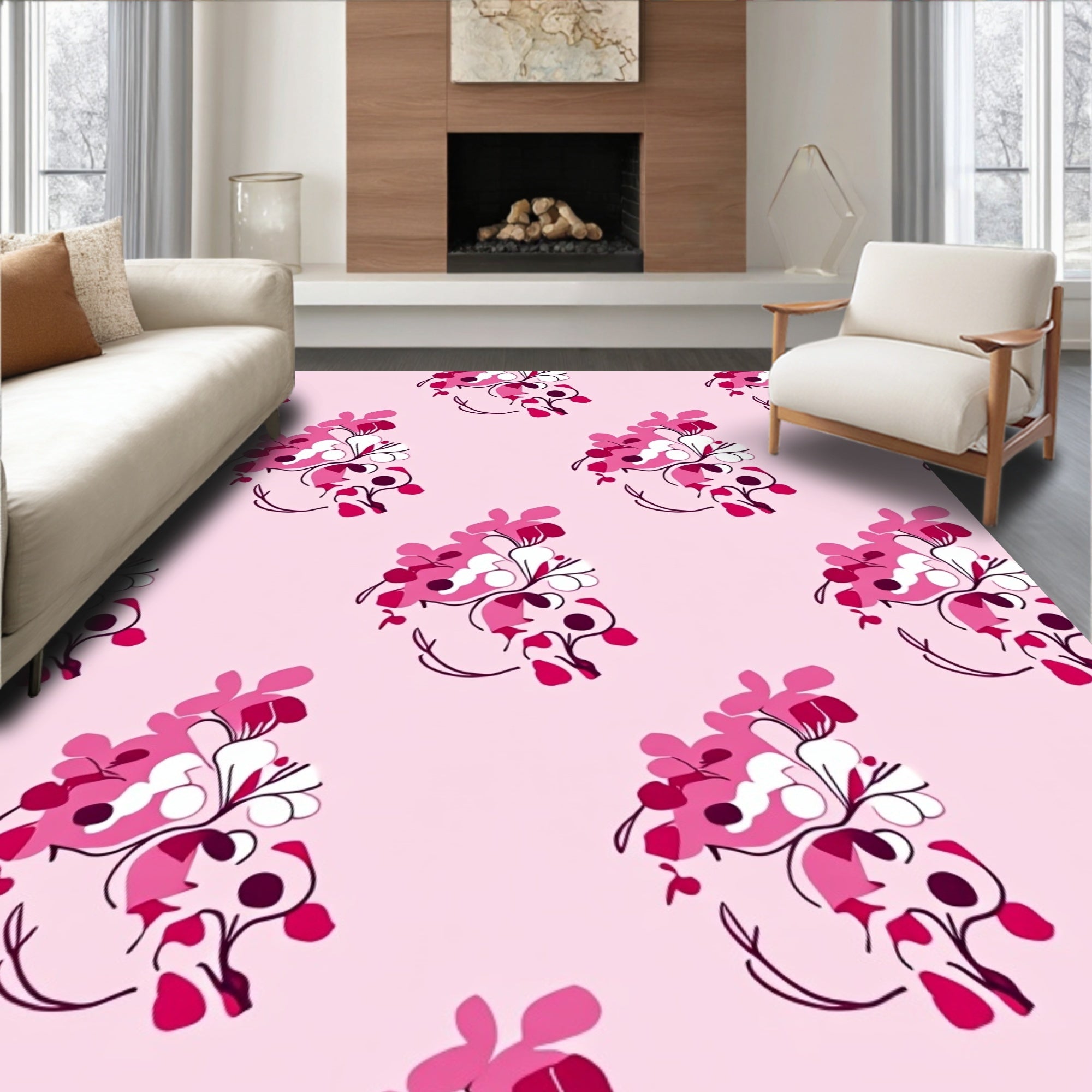 Pink Floral Sprig Arrangement Rug