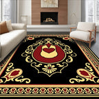 Scarlet Gold Heart Medallion Black Rug