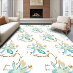 Abstract Teal Blossom In Tan Strokes Rug