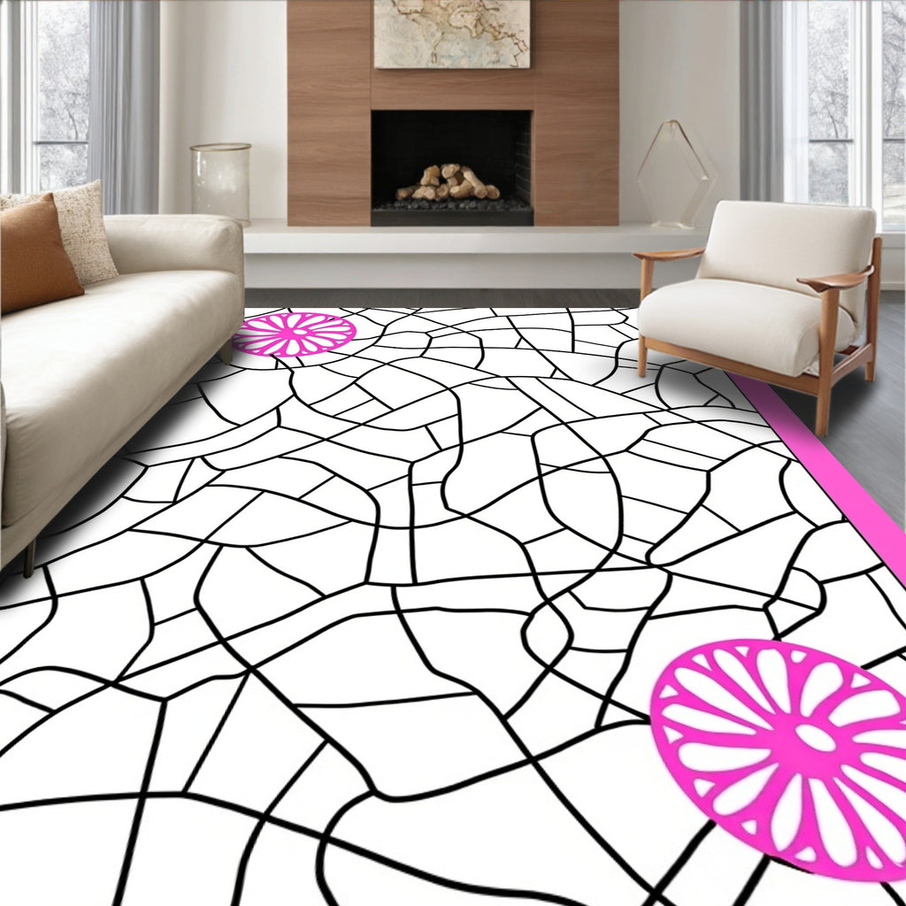 Hot Pink Floral Network Rug