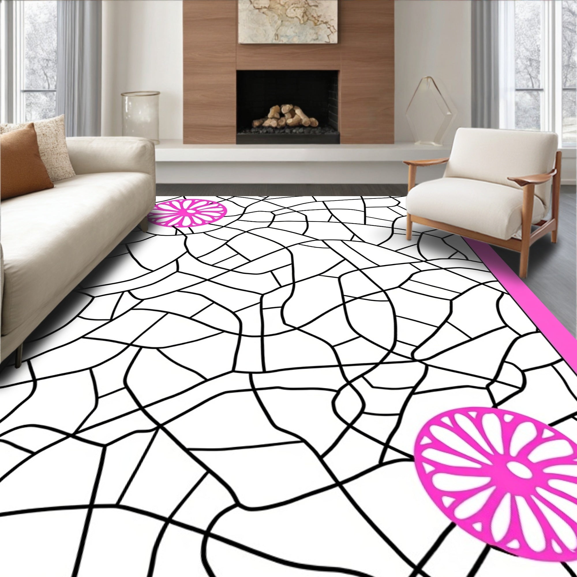 Hot Pink Floral Network Rug