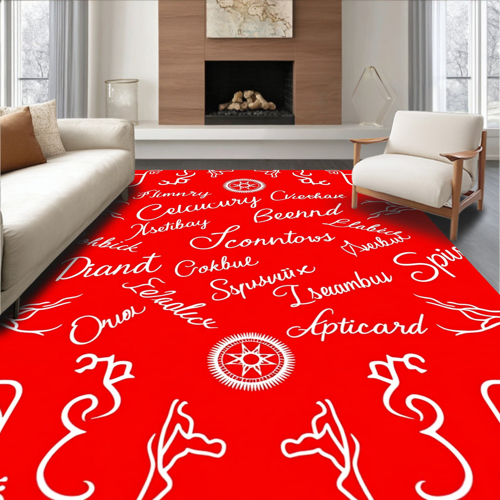Vibrant Red Script Calligraphy Rug