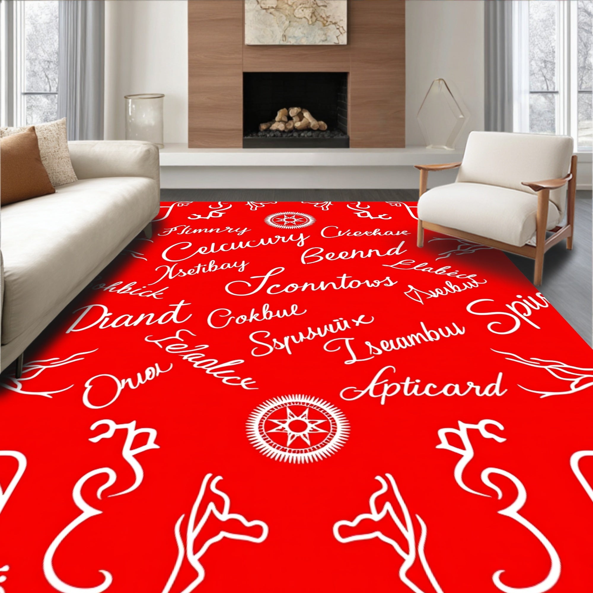 Vibrant Red Script Calligraphy Rug