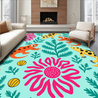 Aqua Yellow Orange Salamander Floral Rug