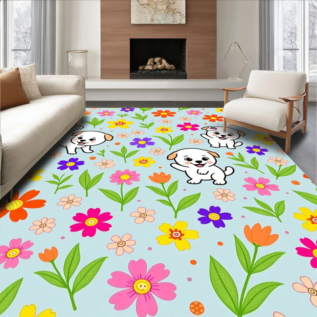 Joyful Puppy Floral Garden Rug