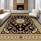Rich Brown Cream Floral Medallion Border Rug