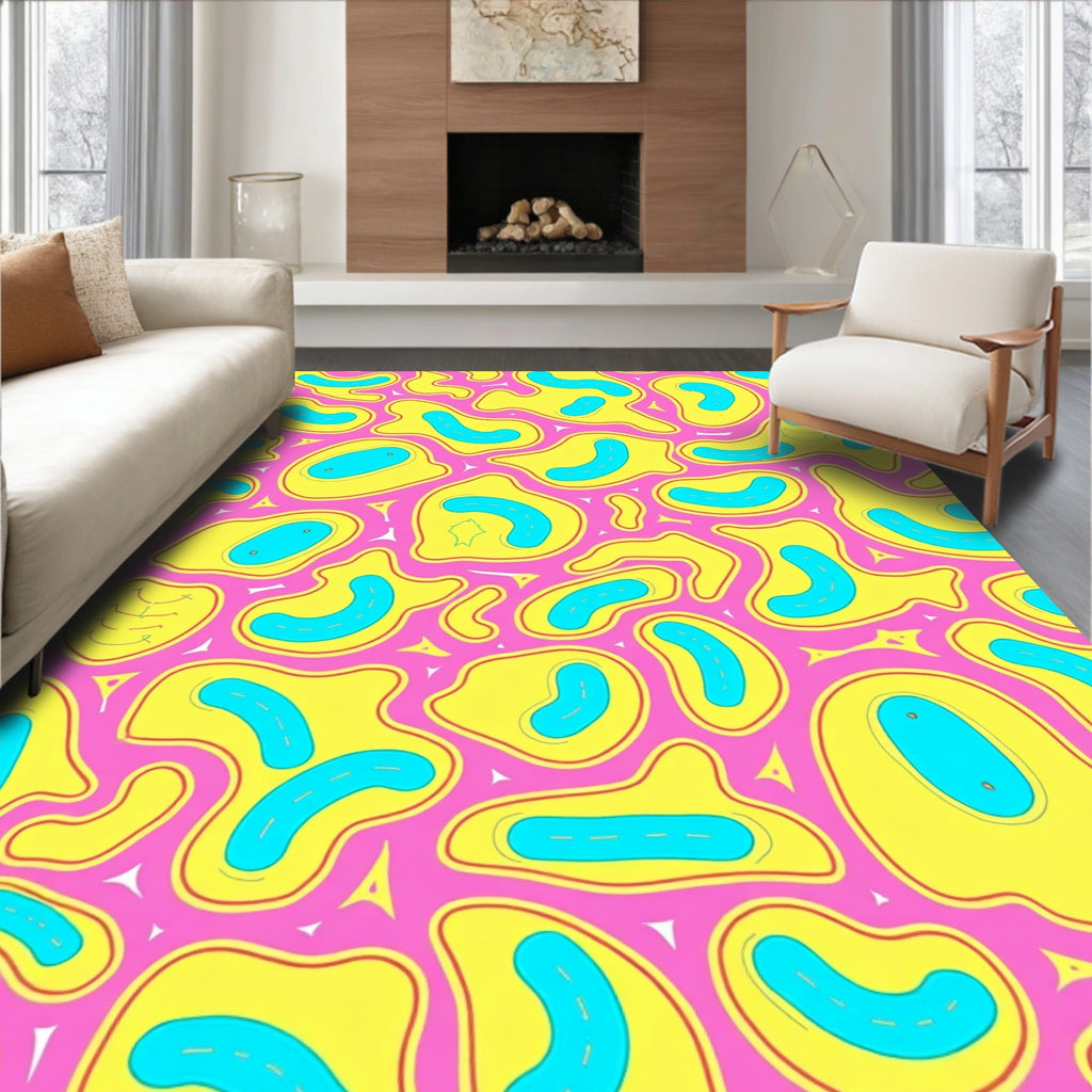 Whimsical Pink Abstract Blob Meadow Rug