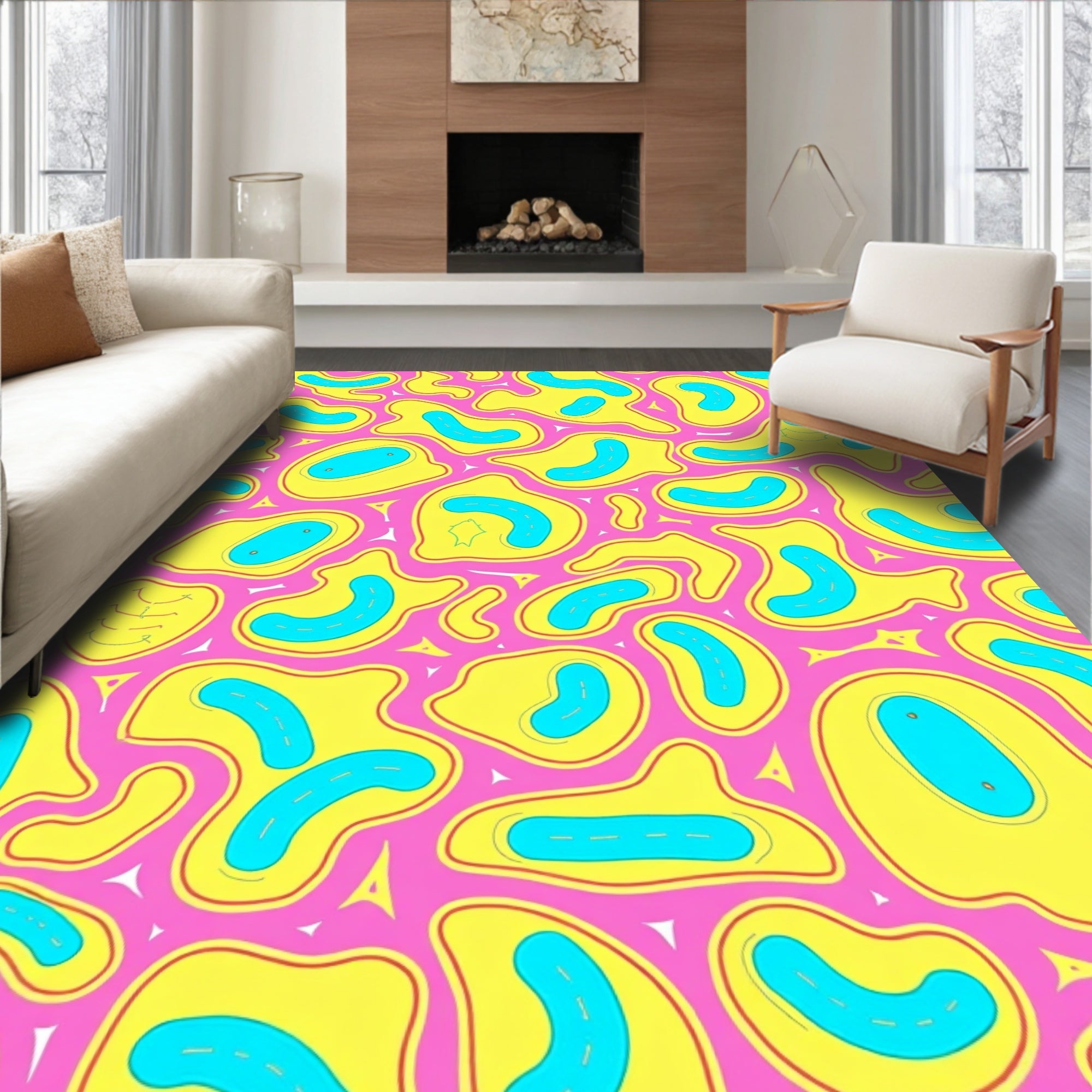 Whimsical Pink Abstract Blob Meadow Rug