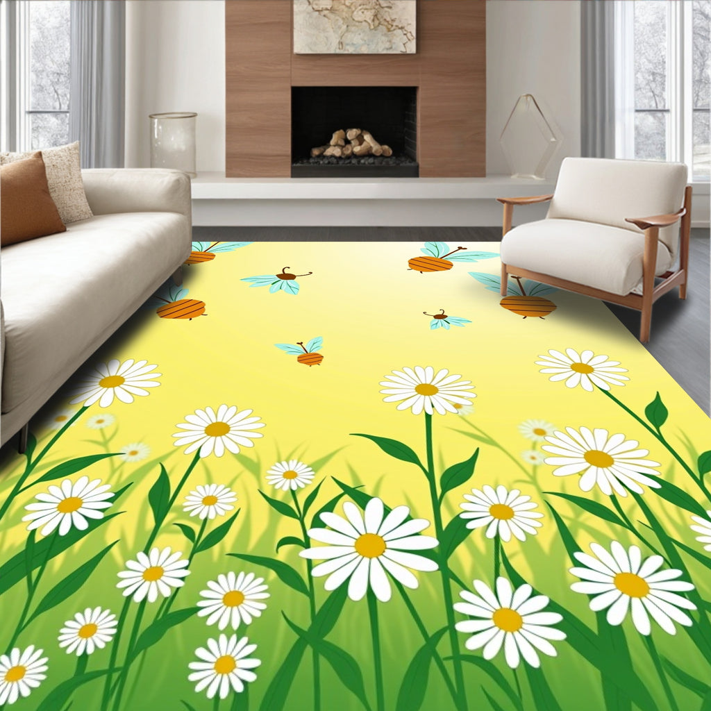 Cute Bees Daisy Meadow Rug
