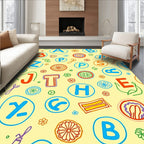 Whimsical Alphabet Numbers Flowers Pattern Rug