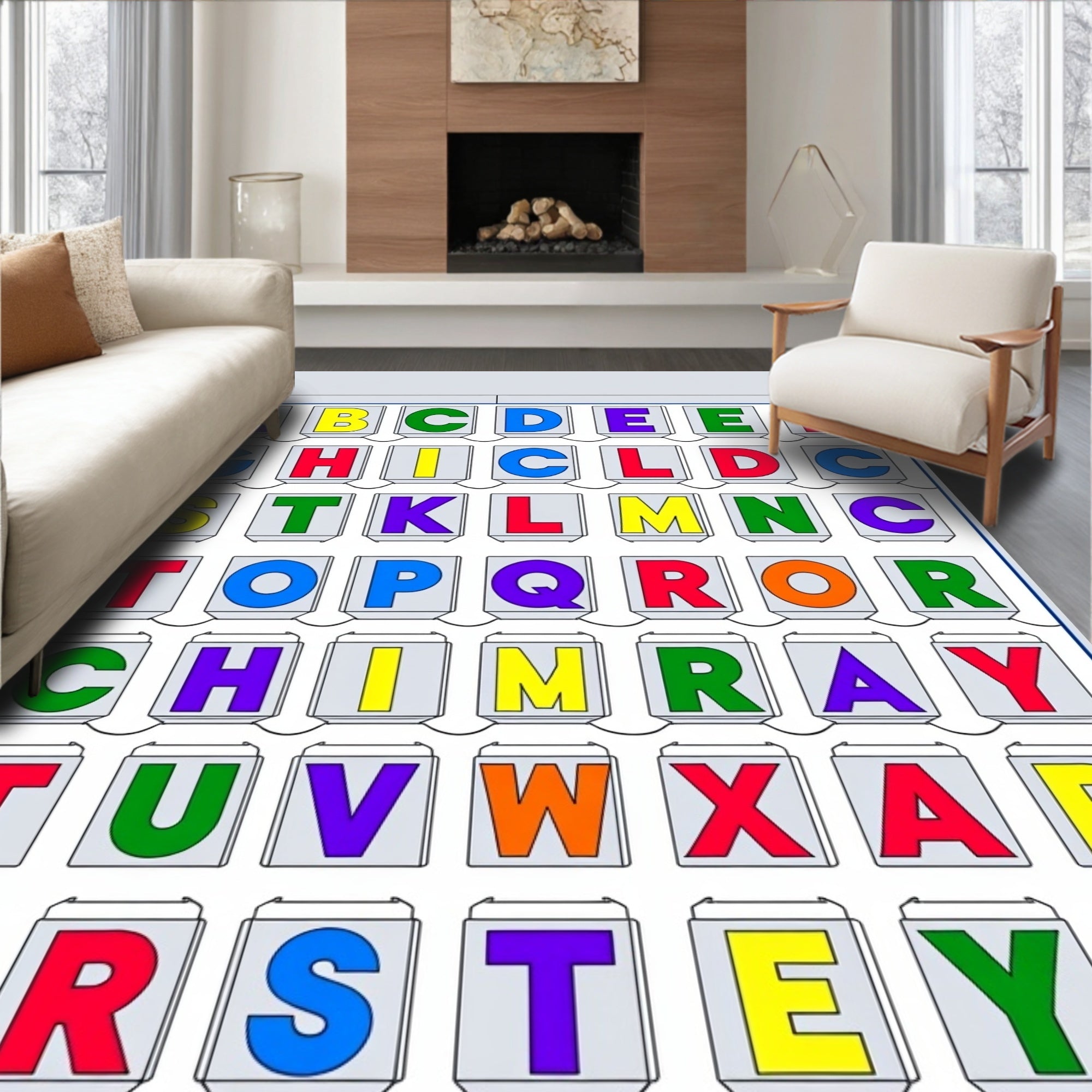 Colorful Alphabet Blocks Grid Rug
