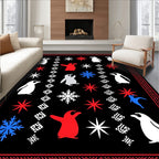 Winter Penguin Snowflake Red Blue Rug