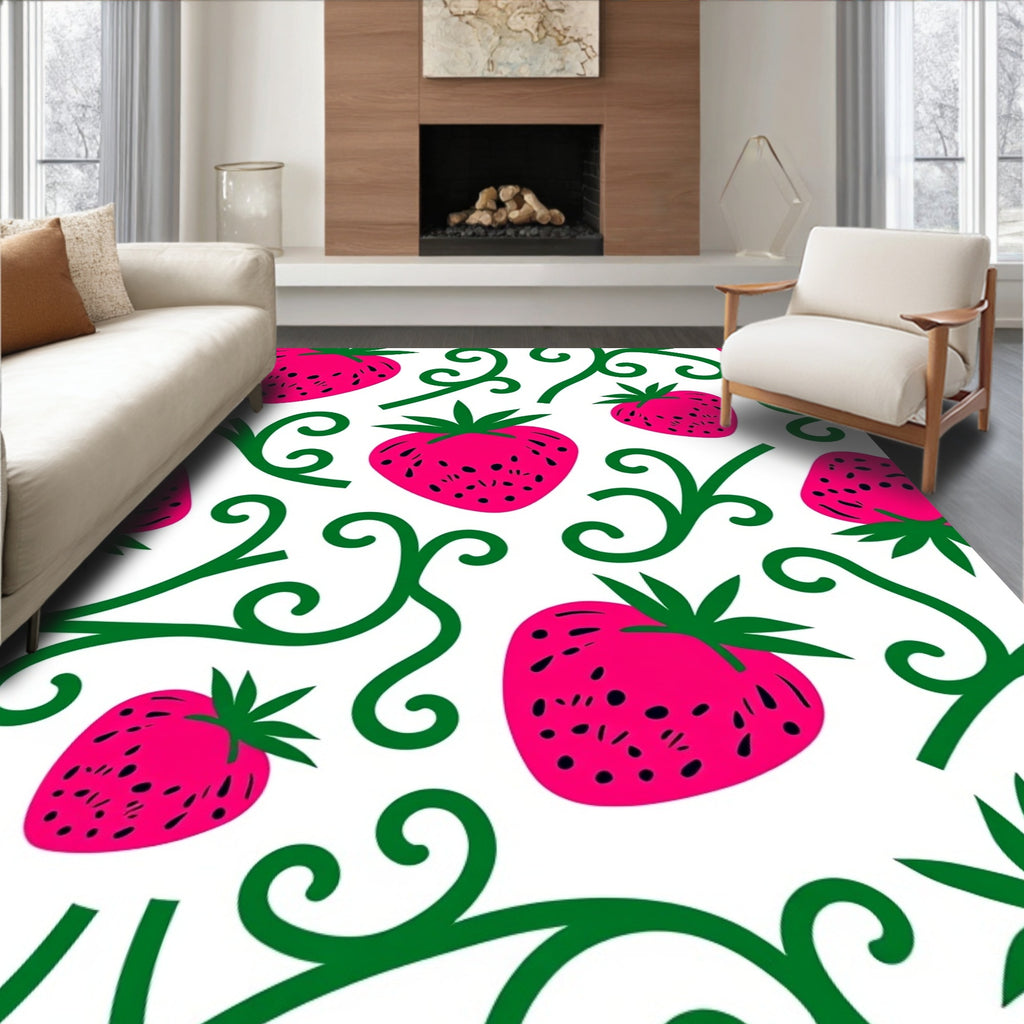 Pink Strawberry Vine Swirl Rug