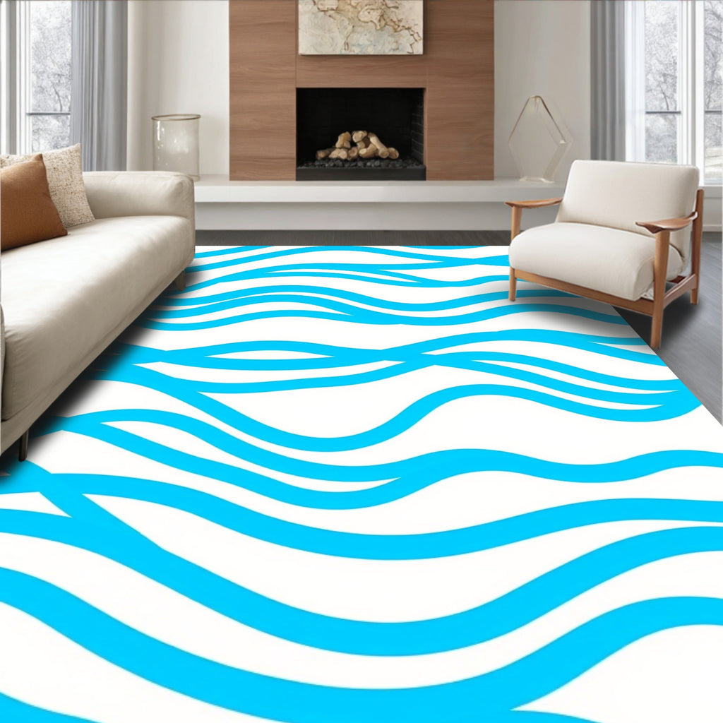Bright Blue Wavy Lines Rug