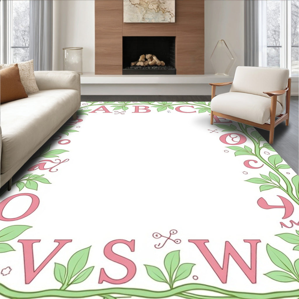 Pink Letters Green Vine Border Rug