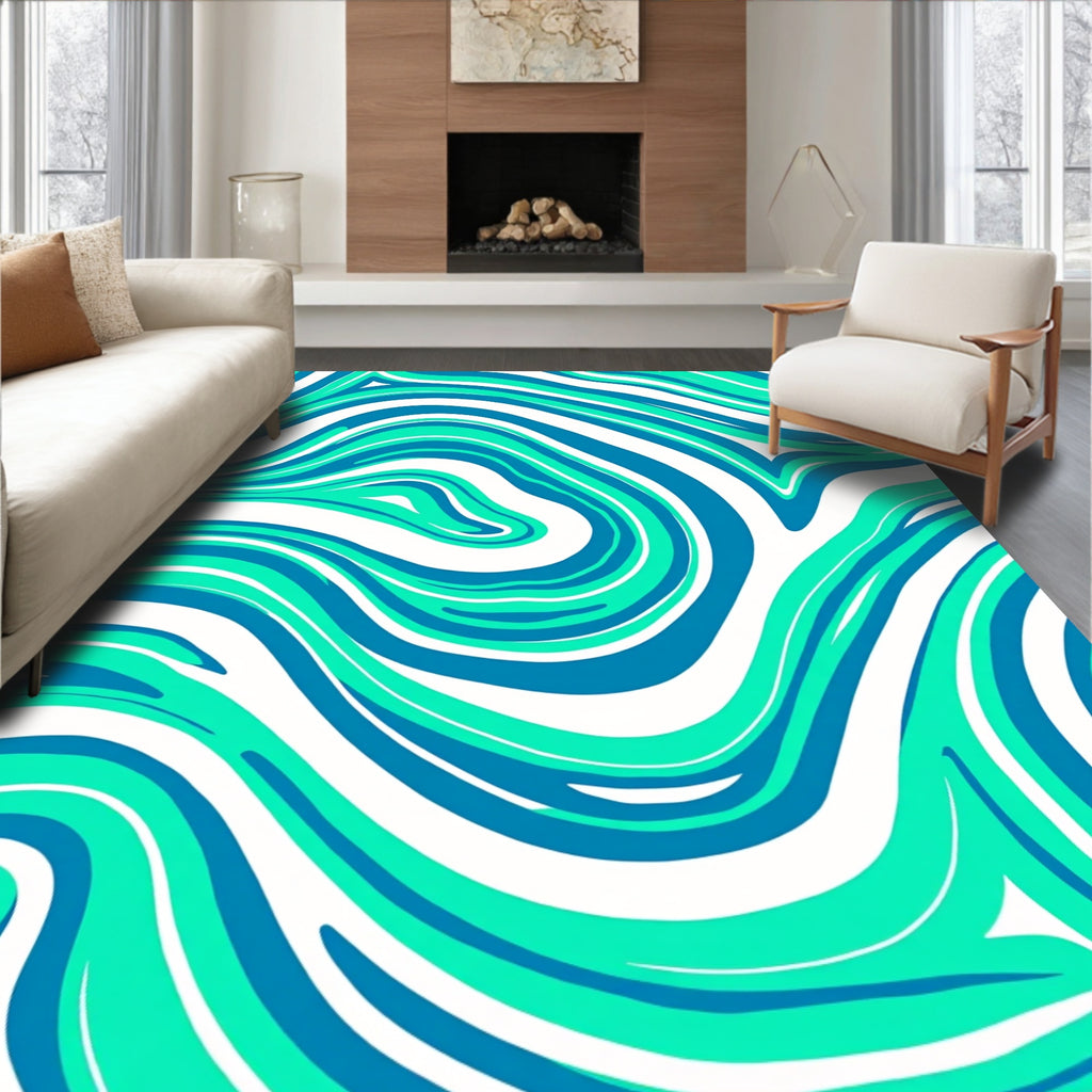 Modern Blue Aqua Swirl Rug