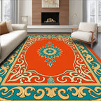 Ornate Floral Medallion Teal Golden Rug