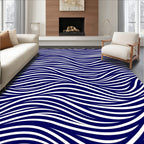 Deep Blue Abstract Wave Lines Rug