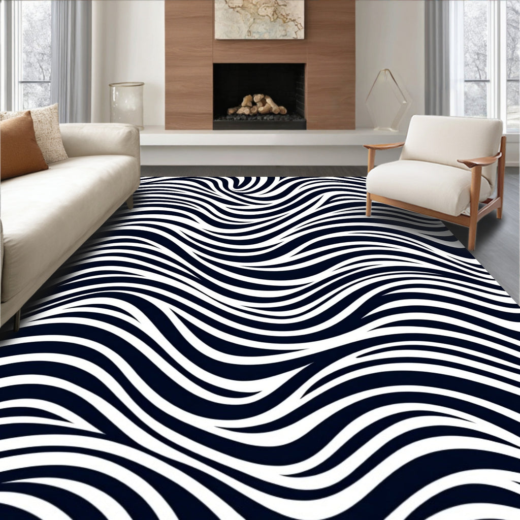 Monochromatic Black White Organic Wave Rug