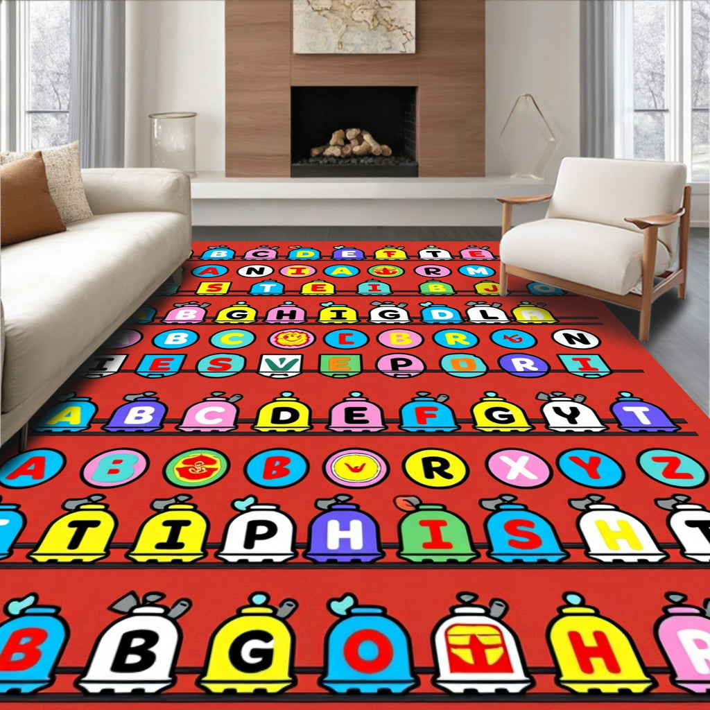 Alphabetical Bell Whimsical Red Rug