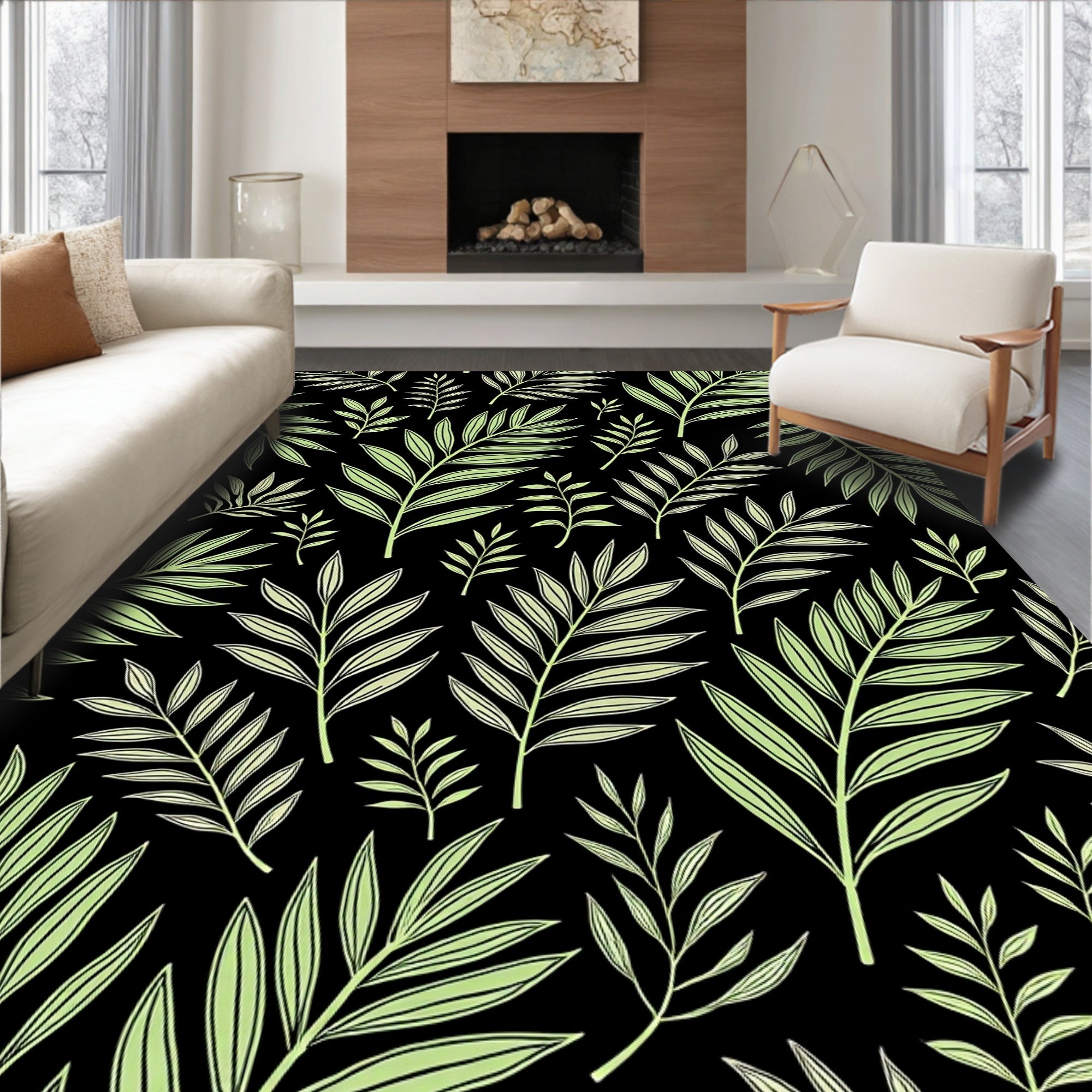 Light Green Palm Frond Collage Rug