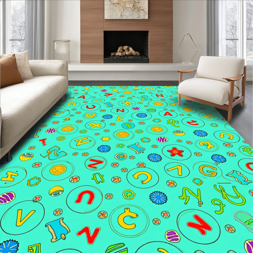 Whimsical Alphabet Collection Teal Rug