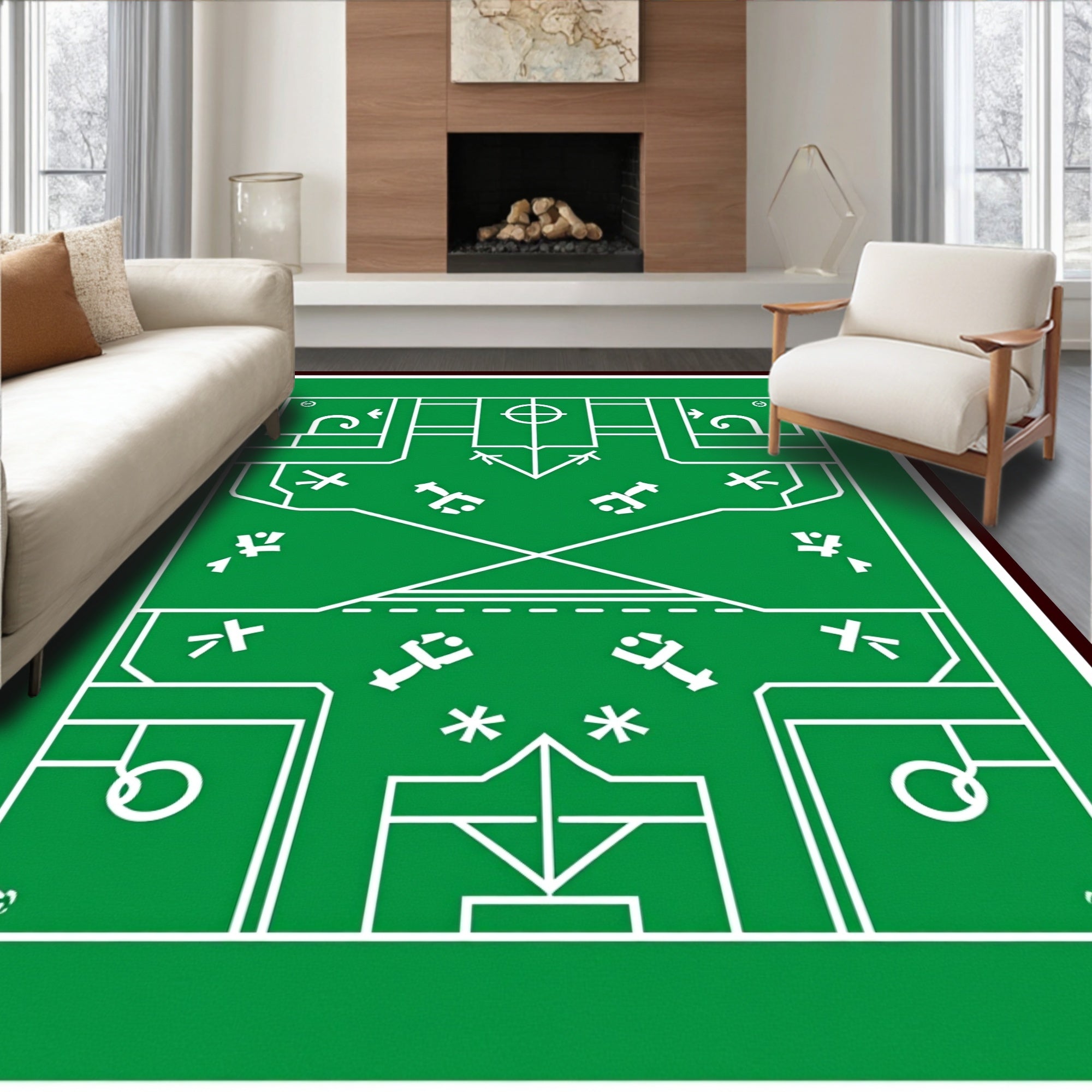 Green White Abstract Geometric Field Rug