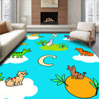 Whimsical Cats Alphabet Sky Blue Rug