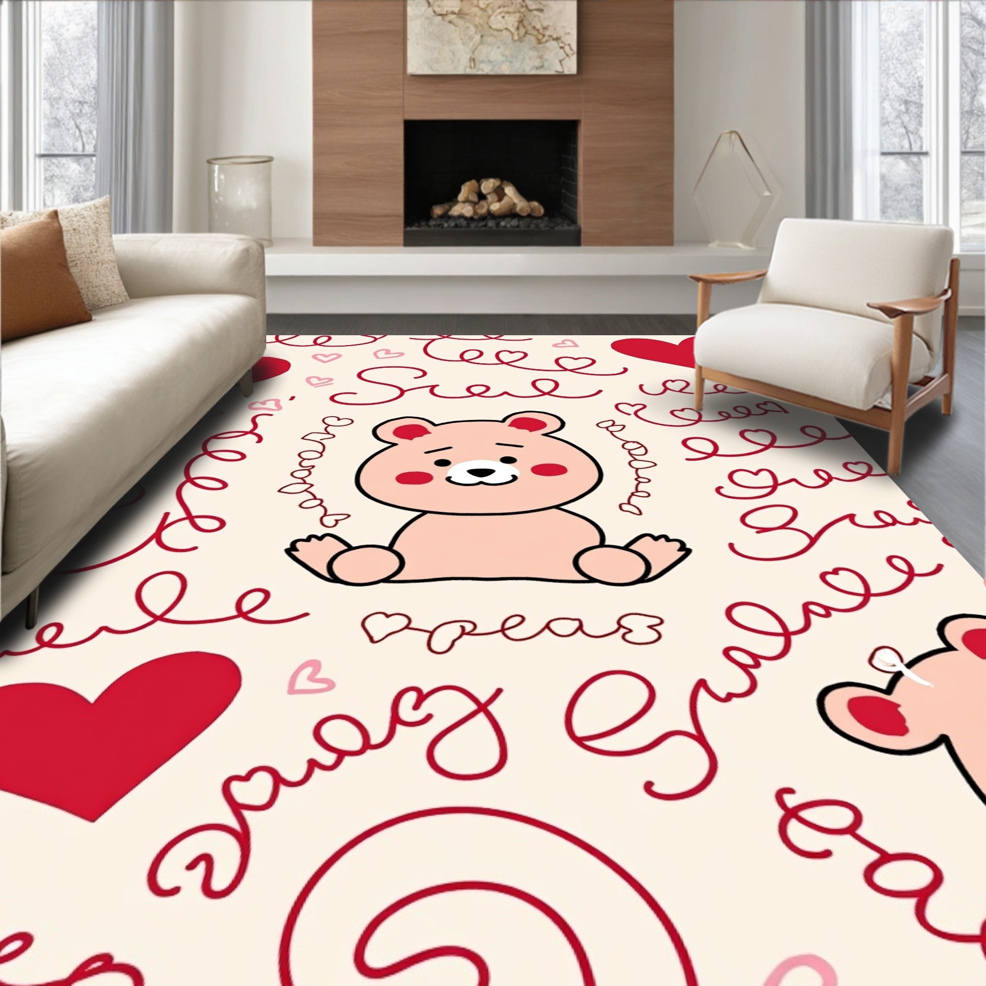 Sweet Bear Hearts And Swirls Rug
