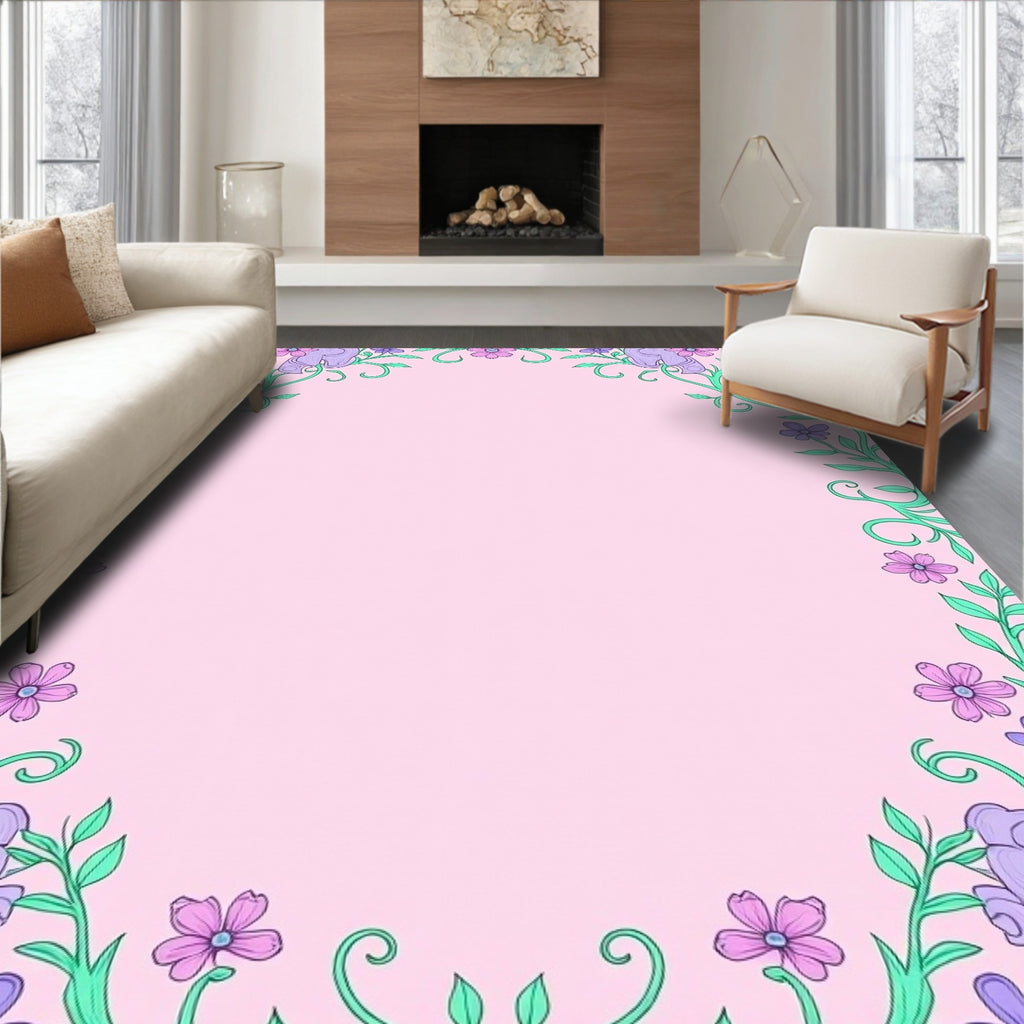 Pastel Floral Elephant Vines Border Rug