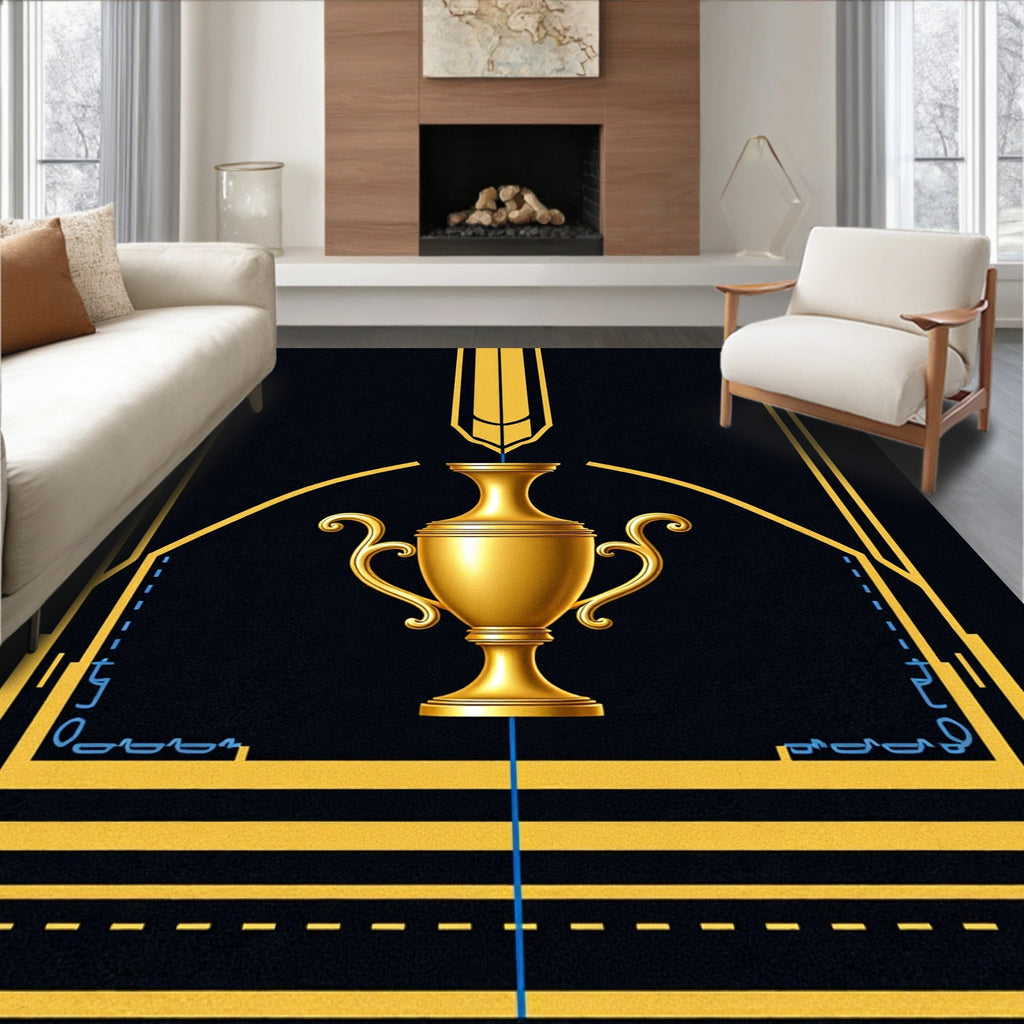 Golden Trophy Art Deco Black Rug