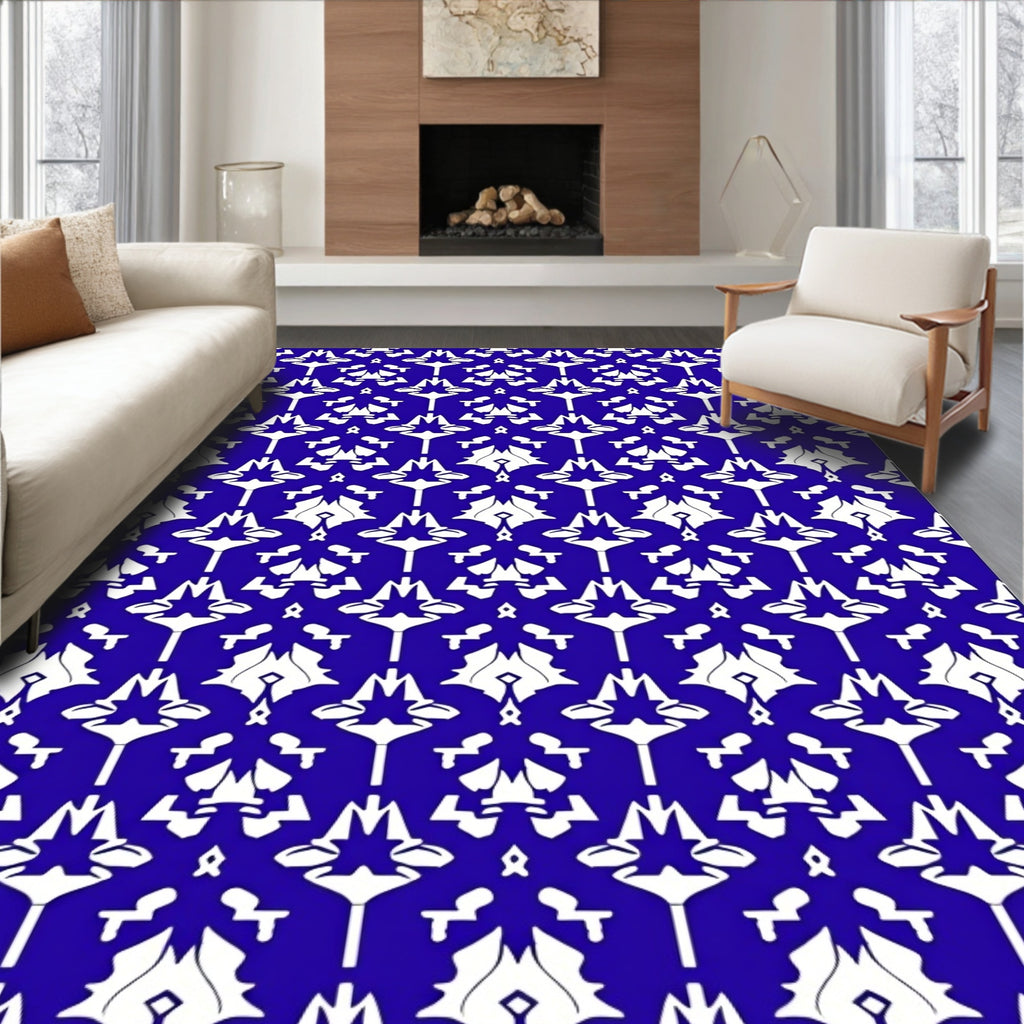 Rich Royal Blue White Symmetry Rug