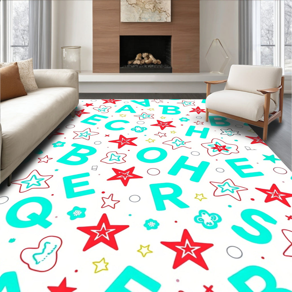 Aqua Alphabet Star Scatter Rug