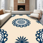 Navy Blue Medallion Cream Background Rug