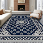 Navy White Intricate Mandala Floral Rug