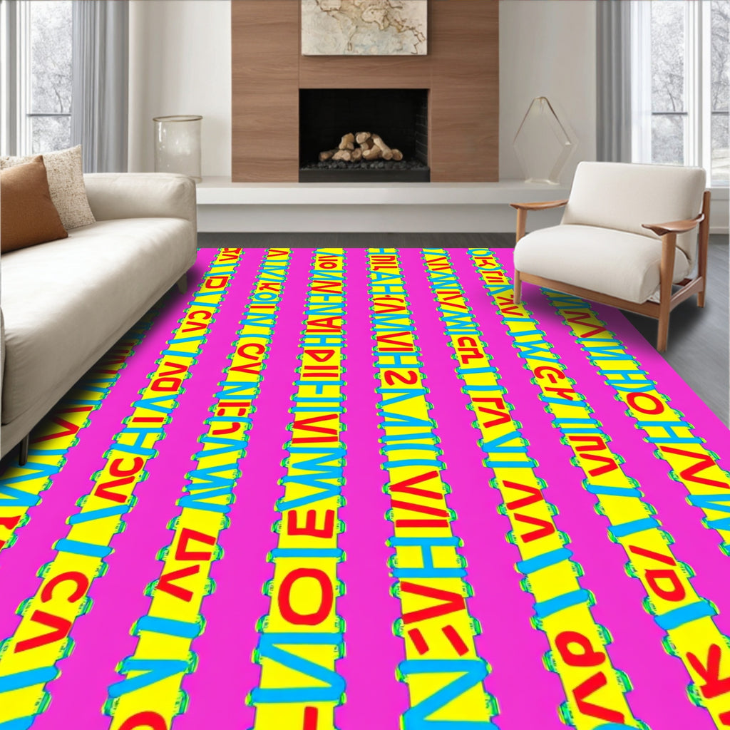 Vibrant Pink Yellow Alphabet Stripes Rug