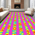 Vibrant Pink Yellow Alphabet Stripes Rug