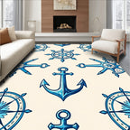 Oceanic Blue Anchor Ship Wheel Rug