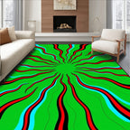 Bold Green Red Blue Sunburst Rug