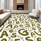 Olive Green Alphabet Scattered Comical Layout Rug