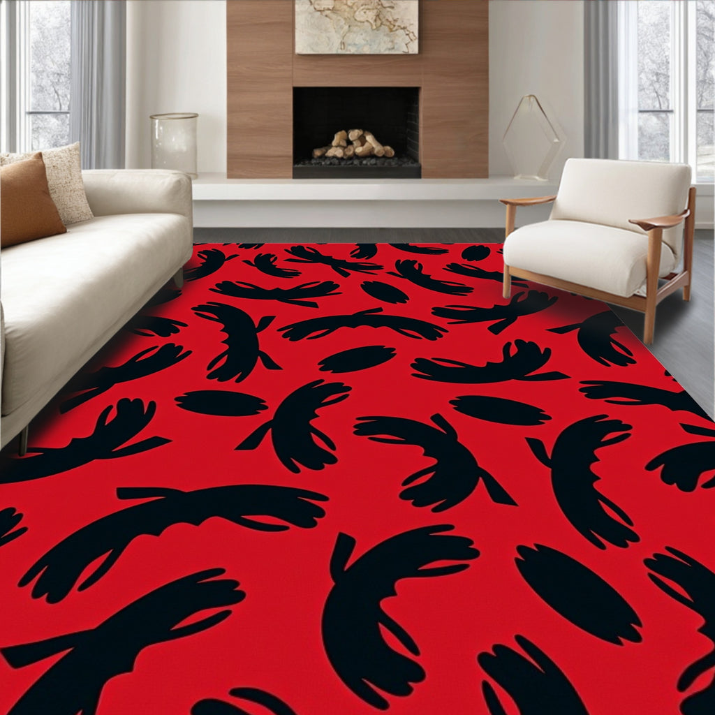Bold Red Abstract Black Forms Rug